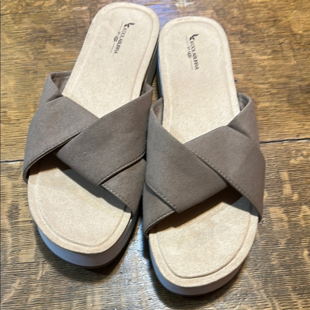 Koolaburra by UGG Twist Detail Slide‎ Sandals tan suede sz 10